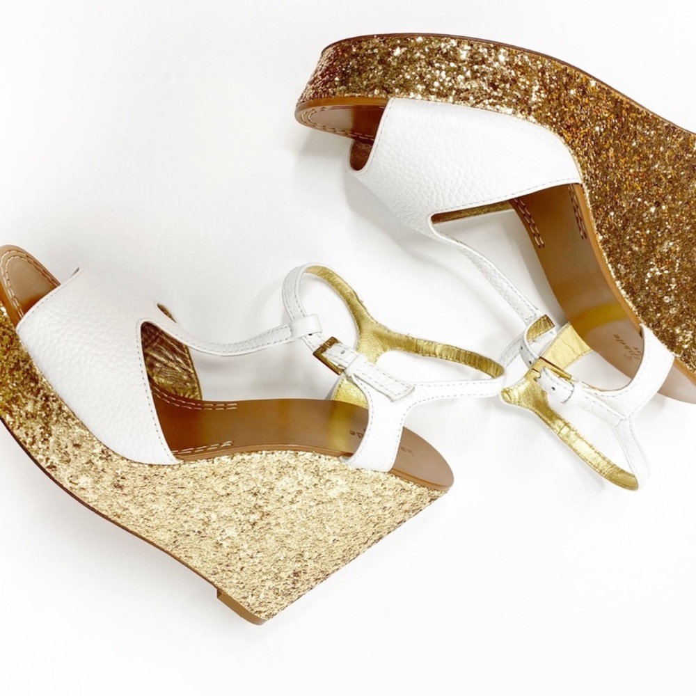 Kate Spade White and Gold Platform Sandals